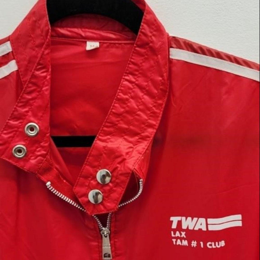 Vintage TWA LAX Club Crew Jacket Red with Classic Stripes Women's M or Men's S
